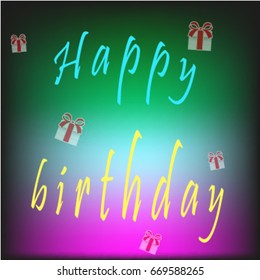 Greeting card with multicolored text and luminous colorful background