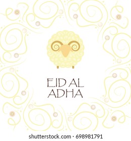 greeting card for muslim Holiday Eid Al Adha with phrase in Arabic language meaning Have a Happy Holiday