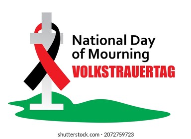 Greeting card for the National Day of Mourning "Volkstrauertag" Veterans Day. German celebration. merge ribbon background