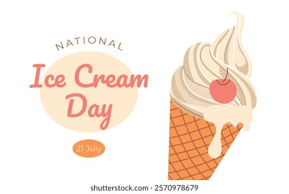 A greeting card for National Ice Cream Day. Sweet dessert. Holiday concept. Template for background, banner, postcard, poster.