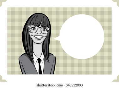 Greeting card with nerd girl - place your custom text