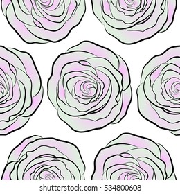 Greeting card with neutral roses, watercolor, can be used as invitation card for wedding, birthday and other holiday and summer background. Vector seamless pattern.