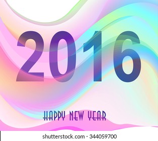 Greeting card with new 2016 with elegant abstract waves