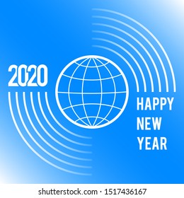 Greeting card for the New Year 2020 for the whole globe on a blue background