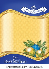 Greeting card for New Year and Christmas.Contains Christmas baubles, wreath, snowflakes pattern and wishes for the next year.Copy-space for your own text.Print colors used; Size of a custom postcard