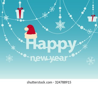 Greeting card with new year. Garland and snowflakes. Vector illustration

