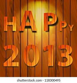 Greeting card for the new year made with a vector wood texture font