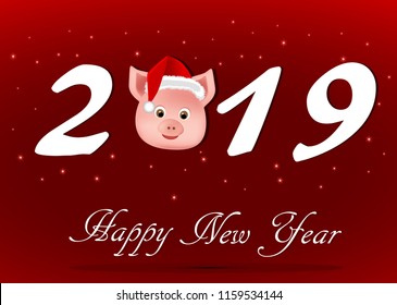 Greeting card with the New Year, the Year of the Pig