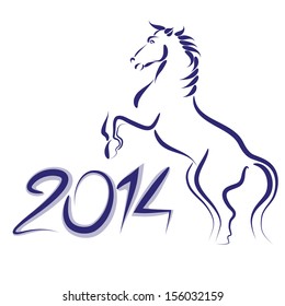 Greeting card for New Year twenty fourteen. Year of the horse. White background.
