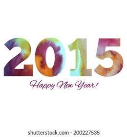 Greeting card for New Year twenty fifteen with abstract watercolor numbers.