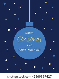 Greeting card with New Year's ball for New Year and Christmas. Modern vector illustration concepts for greeting card, website and mobile site banner, party invitation card, posters, banners.