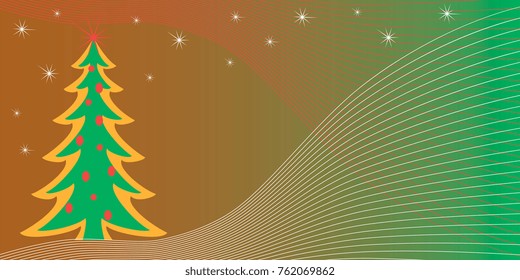 Greeting card with New Year's green tree on a brownish green gradient