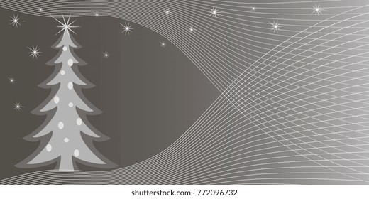Greeting card with a New Year's tree on a dark gradient