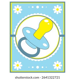 Greeting card for a newborn with a picture of a pacifier, papercut style