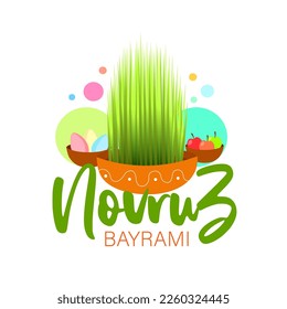 Greeting card for Novruz Bayram holiday on white background