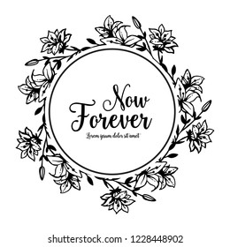 greeting card with now forever text and beaty flower vector