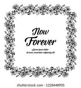 greeting card with now forever text and beaty flower vector