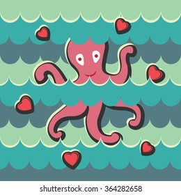 greeting card with octopus and hearts