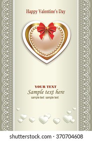 Greeting card on the background of the ornament with heart in Valentine's Day
