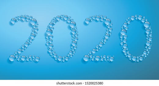 Greeting card on the theme of the environment and sustainable development with the concept of water drops forming the year 2020