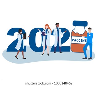 Greeting card on the theme of fighting the COVID-19 epidemic with the hope of receiving a vaccine by 2021. The concept of fighting the outbreak of coronavirus COVID-19 and protection against it.