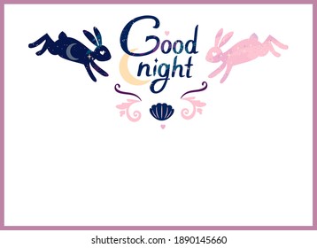 greeting card on a white background with magic bunnies and the inscription good night on a white background
