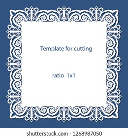 Greeting card with openwork border, paper doily under the cake, template for cutting, wedding invitation, decorative plate is laser cut, vector illustrations.