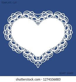 Greeting card with openwork border, paper doily under the cake, template for cutting in the form of heart, valentine card,  wedding invitation, decorative plate is laser cut,  vector illustrations.