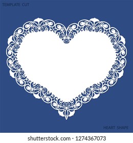 Greeting card with openwork border, paper doily under the cake, template for cutting in the form of heart, valentine card,  wedding invitation, decorative plate is laser cut,  vector illustrations.