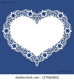 Greeting card with openwork border, paper doily under the cake, template for cutting in the form of heart, valentine card,  wedding invitation, decorative plate is laser cut,  vector illustrations.