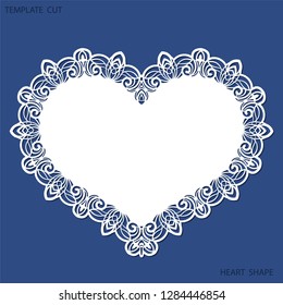 Greeting card with openwork border, paper doily under the cake, template for cutting in the form of heart, valentine card,  wedding invitation, decorative plate is laser cut,  vector illustrations.