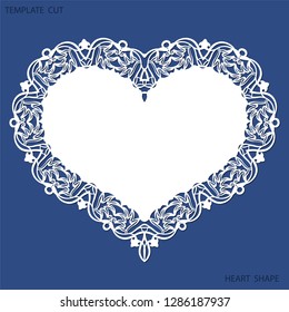 Greeting card with openwork border, paper doily under the cake, template for cutting in the form of heart, valentine card,  wedding invitation, decorative plate is laser cut,  vector illustrations.