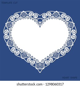 Greeting card with openwork border, paper doily under the cake, template for cutting in the form of heart, valentine card,  wedding invitation, decorative plate is laser cut,  vector illustrations.