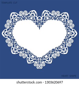 Greeting card with openwork border, paper doily under the cake, template for cutting in the form of heart, valentine card,  wedding invitation, decorative plate is laser cut,  vector illustrations.
