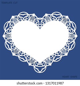 Greeting card with openwork border, paper doily under the cake, template for cutting in the form of heart, valentine card,  wedding invitation, decorative plate is laser cut,  vector illustrations.