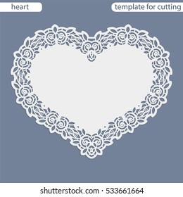 Greeting Card With Openwork Border, Paper Doily Under The Cake, Template For Cutting In The Form Of Heart, Valentine Card, Decorative Plate Is Laser Cut,  Vector Illustrations.