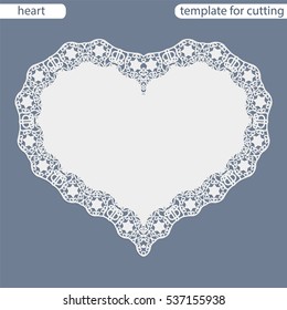 Greeting card with openwork border, paper doily under the cake, template for cutting in the form of heart, valentine card,  wedding invitation, decorative plate is laser cut,  vector illustrations.