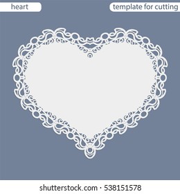 Greeting card with openwork border, paper doily under the cake, template for cutting in the form of heart, valentine card,  wedding invitation, decorative plate is laser cut,  vector illustrations.