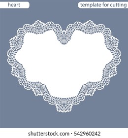 Greeting card with openwork border, paper doily under the cake, template for cutting in the form of heart, valentine card,  wedding invitation, decorative plate is laser cut,  vector illustrations.