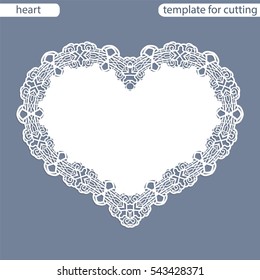 Greeting card with openwork border, paper doily under the cake, template for cutting in the form of heart, valentine card,  wedding invitation, decorative plate is laser cut,  vector illustrations.