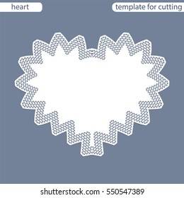 Greeting card with openwork border, paper doily under the cake, template for cutting in the form of heart,  wedding invitation, decorative plate is laser cut,  vector illustrations.