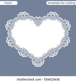 Greeting card with openwork border, paper doily under the cake, template for cutting in the form of heart, valentine card,  wedding invitation, decorative plate is laser cut,  vector illustrations.