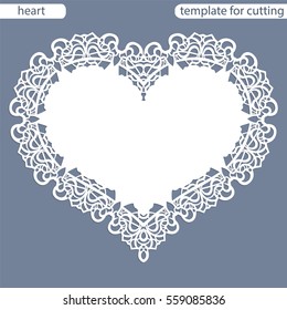 Greeting card with openwork border, paper doily under the cake, template for cutting in the form of heart, valentine card,  wedding invitation, decorative plate is laser cut,  vector illustrations.