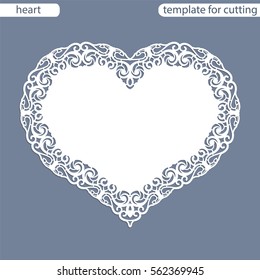 Greeting card with openwork border, paper doily under the cake, template for cutting in the form of heart, valentine card,  wedding invitation, decorative plate is laser cut,  vector illustrations.