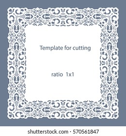 Greeting card with openwork border, paper doily under the cake, template for cutting, wedding invitation, decorative plate is laser cut, vector illustrations.