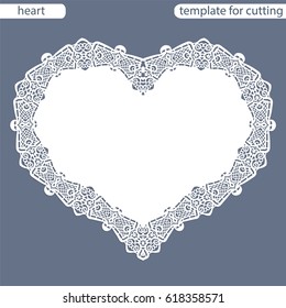 Greeting card with openwork border, paper doily under the cake, template for cutting in the form of heart, valentine card,  wedding invitation, decorative plate is laser cut,  vector illustrations.