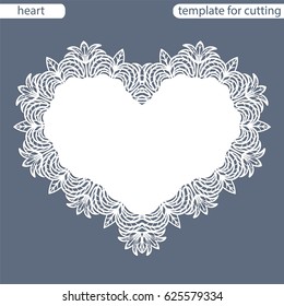 Greeting card with openwork border, paper doily under the cake, template for cutting in the form of heart, valentine card,  wedding invitation, decorative plate is laser cut,  vector illustrations.