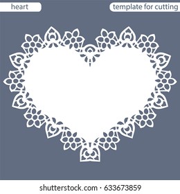 Greeting card with openwork border, paper doily under the cake, template for cutting in the form of heart, valentine card,  wedding invitation, decorative plate is laser cut,  vector illustrations.