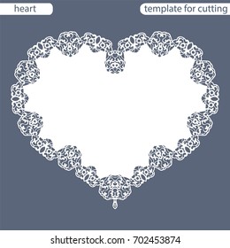 Greeting card with openwork border, paper doily under the cake, template for cutting in the form of heart, valentine card,  wedding invitation, decorative plate is laser cut,  vector illustrations.