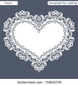 Greeting card with openwork border, paper doily under the cake, template for cutting in the form of heart, valentine card,  wedding invitation, decorative plate is laser cut,  vector illustrations.